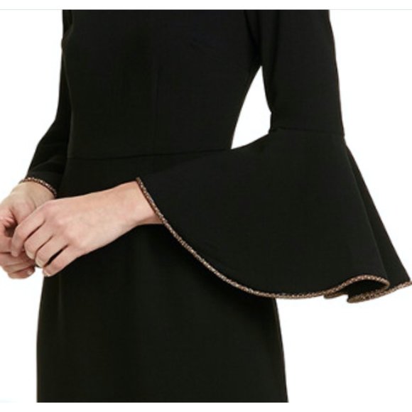 Trina Turk Black Dress Bell Sleeves Gold Edges NWT - Picture 3 of 6
